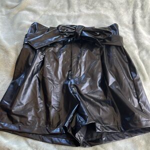 Faux leather high waisted belted shorts